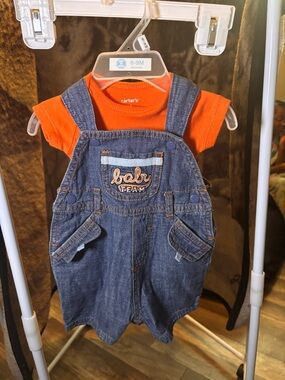 Carter's Orange Tee with Denim 'Baby Team' Overalls 030